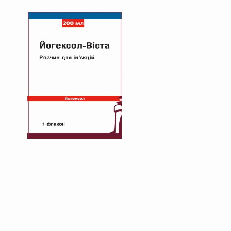 ЙОГЕКСОЛ-ВІСТА розчин для ін'єкцій по 350 мг йоду на 1 мл: скляні флакони об'ємом по 200 мл, по 1 флакону у картонній коробці